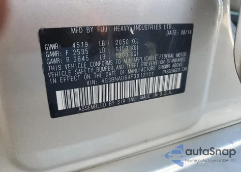 2015 Subaru Legacy 2.5I Premium из США, поврежденный, VIN 4S3BNAD64F3012111